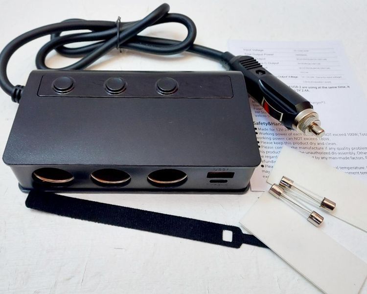 Розгалужувач прикурювача для авто 12-24 вольт на 3 гнізда usb, Type - c 180 Вт 45702870 фото