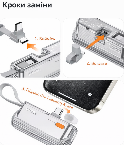 Міні Power Bank батарея 5000 мА&middot;год роз&rsquo;єми Type-C / iPhone (Lightning) павербанк 49688968 фото