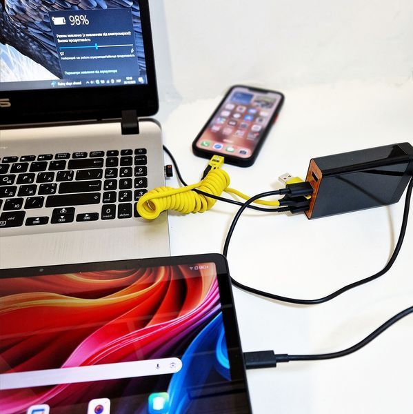 Автомобільний зарядний пристрій 12-24В для ноутбука, MacBook, телефона та планшета від прикурювача 140 Вт (4 порти) 1224VDC фото
