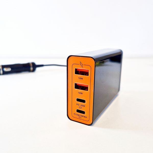 Автомобільний зарядний пристрій 12-24В для ноутбука, MacBook, телефона та планшета від прикурювача 140 Вт (4 порти) 1224VDC фото