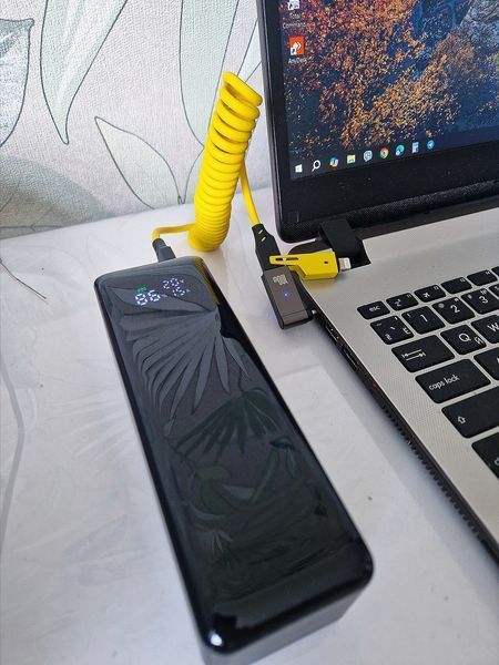 Кабель для швидкого заряджання телефону USB-A+Type-C на Type-C+Lightning 4 в 1 (65Вт), пружинний, жовтий, 1.5 м 38705607 фото