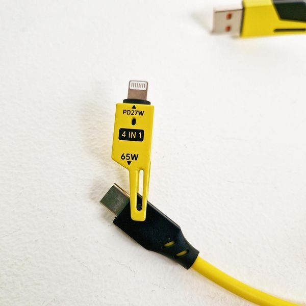 Кабель для швидкого заряджання телефону USB-A+Type-C на Type-C+Lightning 4 в 1 (65Вт), пружинний, жовтий, 1.5 м 38705607 фото